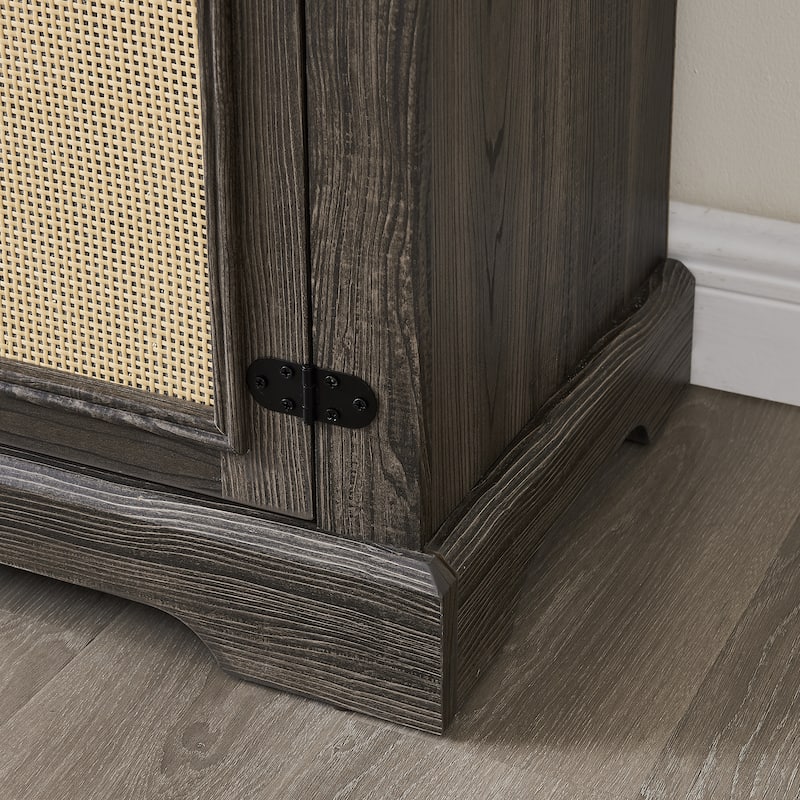 65 TV Stand with Rattan Accents and Ample Storage for 70 TVs