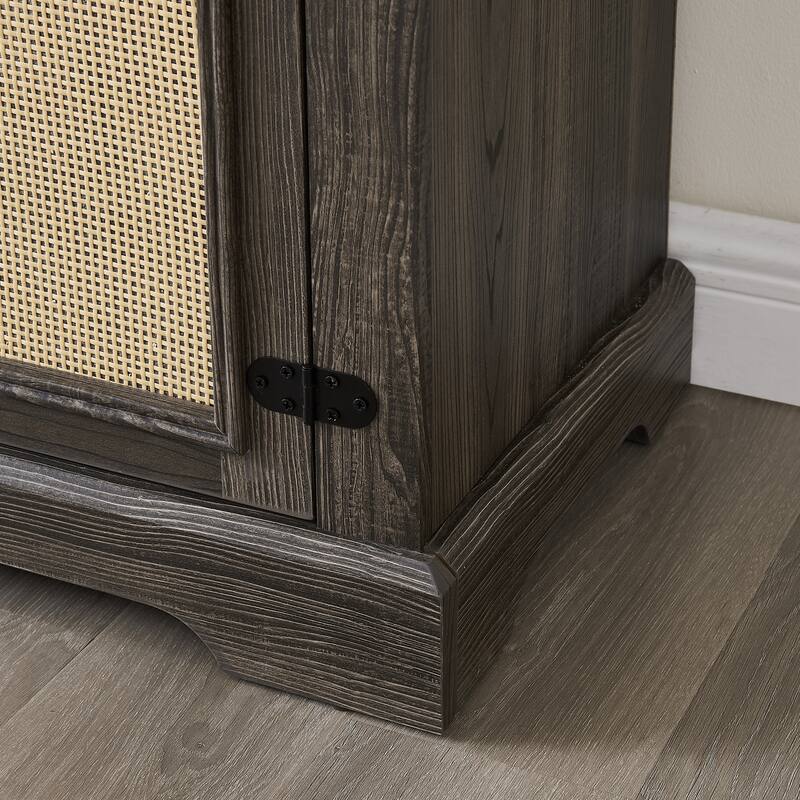 TV Stand for TVs up to 70" with Natural Rattan Doors, 2 Storage Cabinets, 3 Adjustable Shelves, Multifunctional Console Table