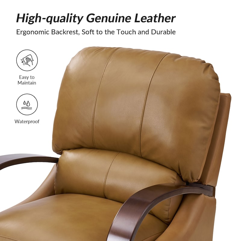Alex Mid-century Modern Cigar Genuine Leather Manual Recliner with Wooden Curved Arms, Set of 2