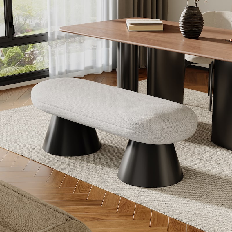 Christopher Knight Home - Nathan Upholstered Dining Bench, 2-Step Assembly Entryway & Bedroom Ottoman with Black Iron Legs - Beige Top+Black Leg