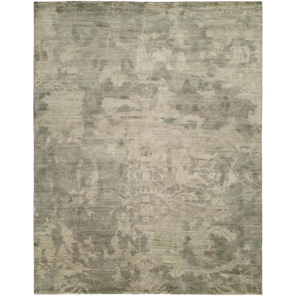 Modern Grey Hand-Knotted Wool & Viscose Area Rug