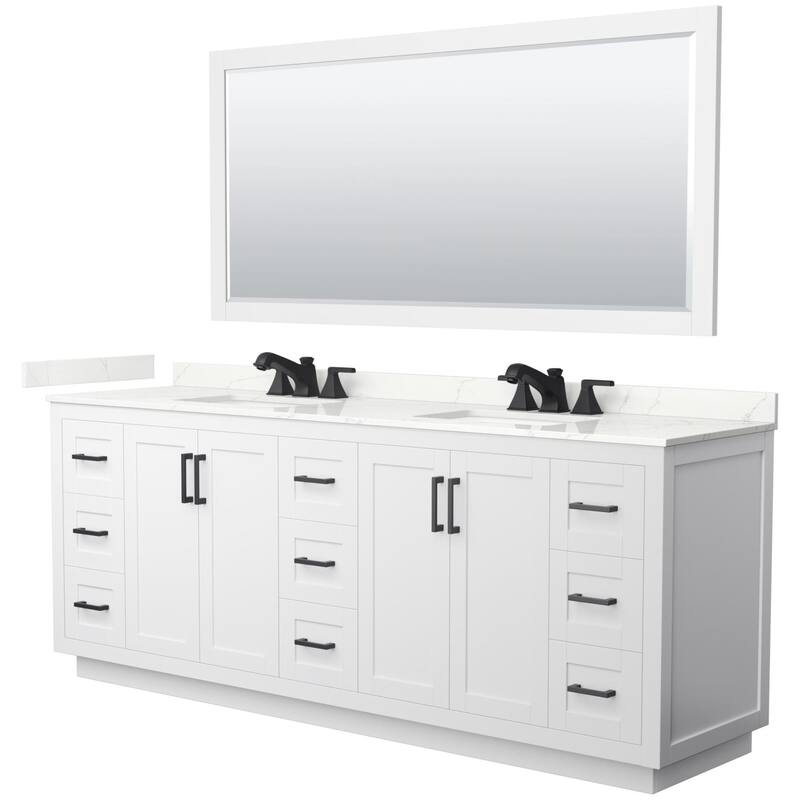 Wyndham Collection WCF292984D-QTZ-US3M70 Miranda 84" Free Standing - White / Giotto Quartz Top / Matte Black Hardware