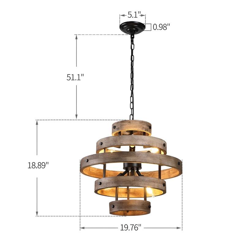 6 Light Wood Lantern Japonese Natural Eco Geometric Ceiling Lamp