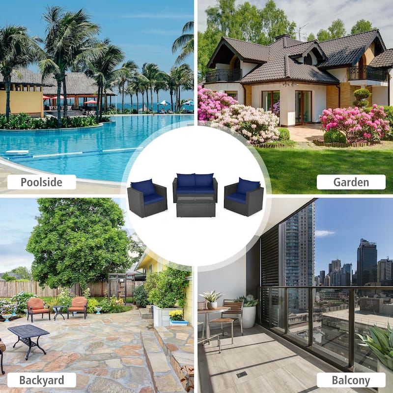Gymax Set of 8 Rattan Furniture Set Cushioned Sofa Chair Coffee Table