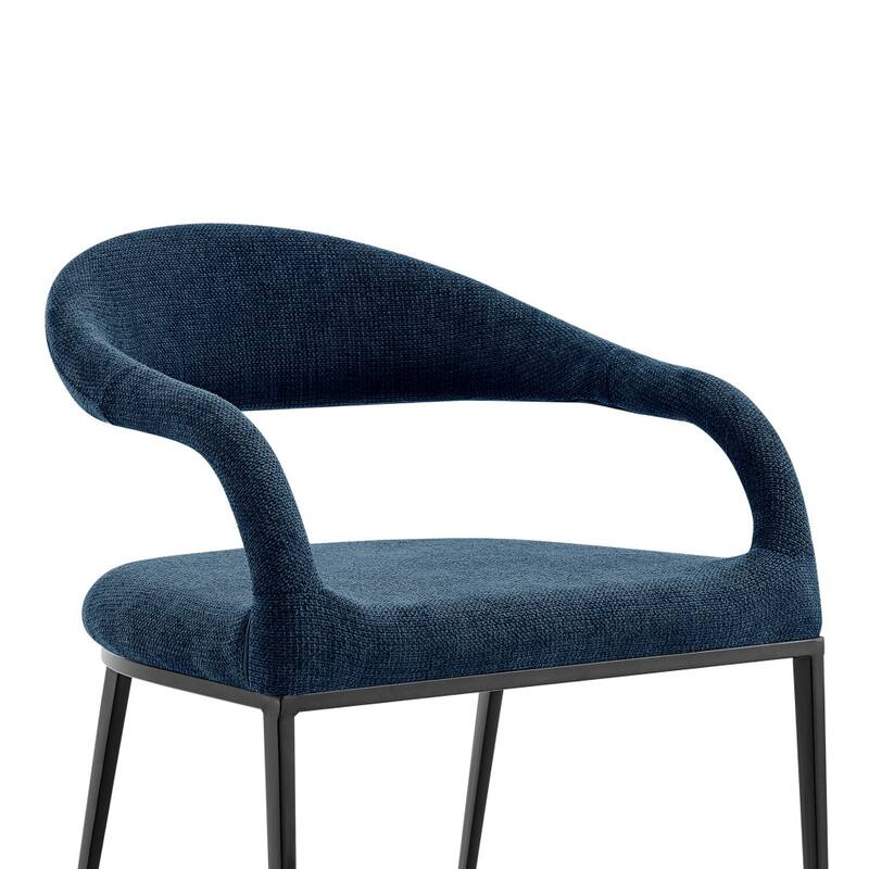 HomeRoots Set of Two Blue And Black Upholstered Polyester Open Back Dining Arm Chairs