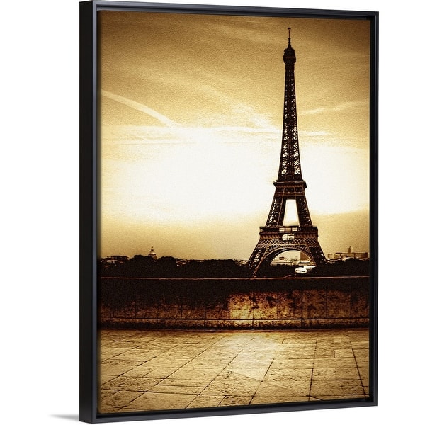 Shop Eiffel Tower With Sunset Black Float Frame Canvas Art