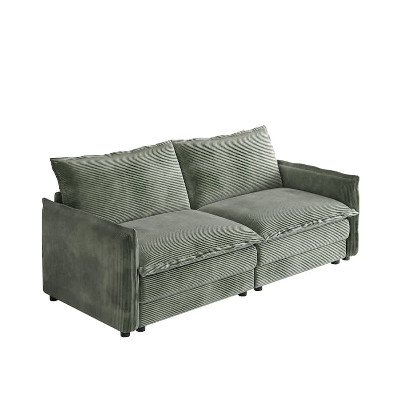 Deep Seating Corduroy Upholstered Loveseat Sofa with Pillows