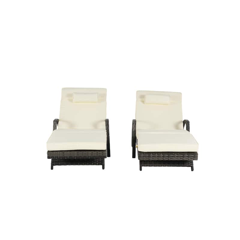Outdoor Wicker Long Reclining Chair Set of 2 with Cushions