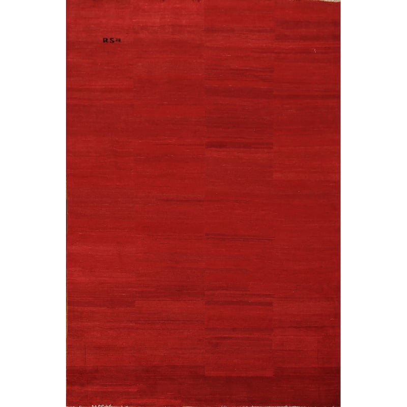 Red Modern Gabbeh Oriental Area Rug Handmade Wool Carpet - 6'8" x 9'9"