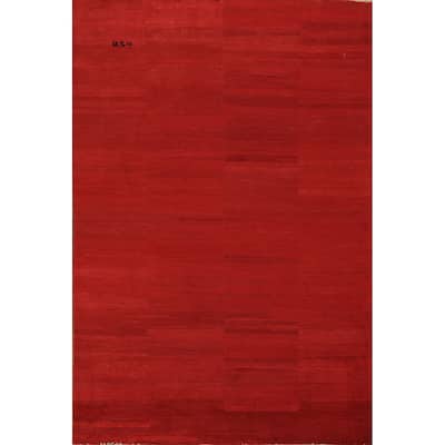 Red Modern Gabbeh Oriental Area Rug Handmade Wool Carpet - 6'8" x 9'9"