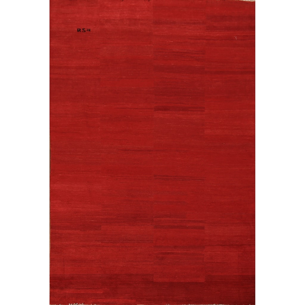 Red Modern Gabbeh Oriental Area Rug Handmade Wool Carpet - 6'8" x 9'9"