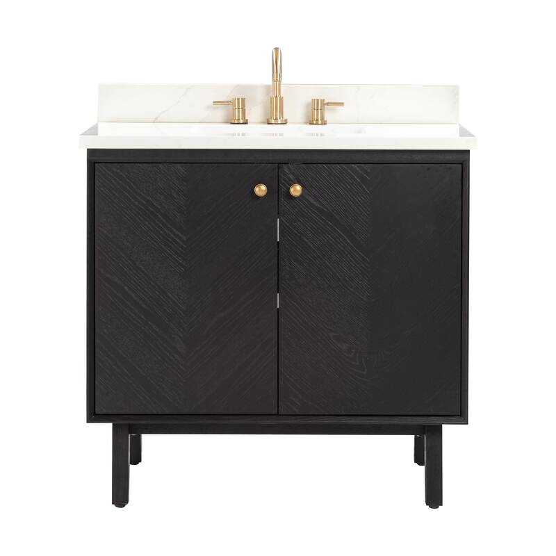 Avanity Adele 37 in. Vanity Combo in Black Oak finish with Calacatta Quartz Top