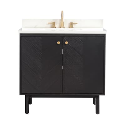 Avanity Adele 37 in. Vanity Combo in Black Oak finish with Calacatta Quartz Top