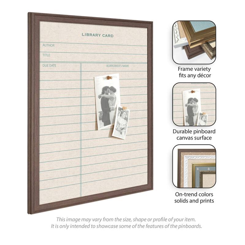 Kate and Laurel Framed Fabric Pinboard Linen Library Card Wall Organization