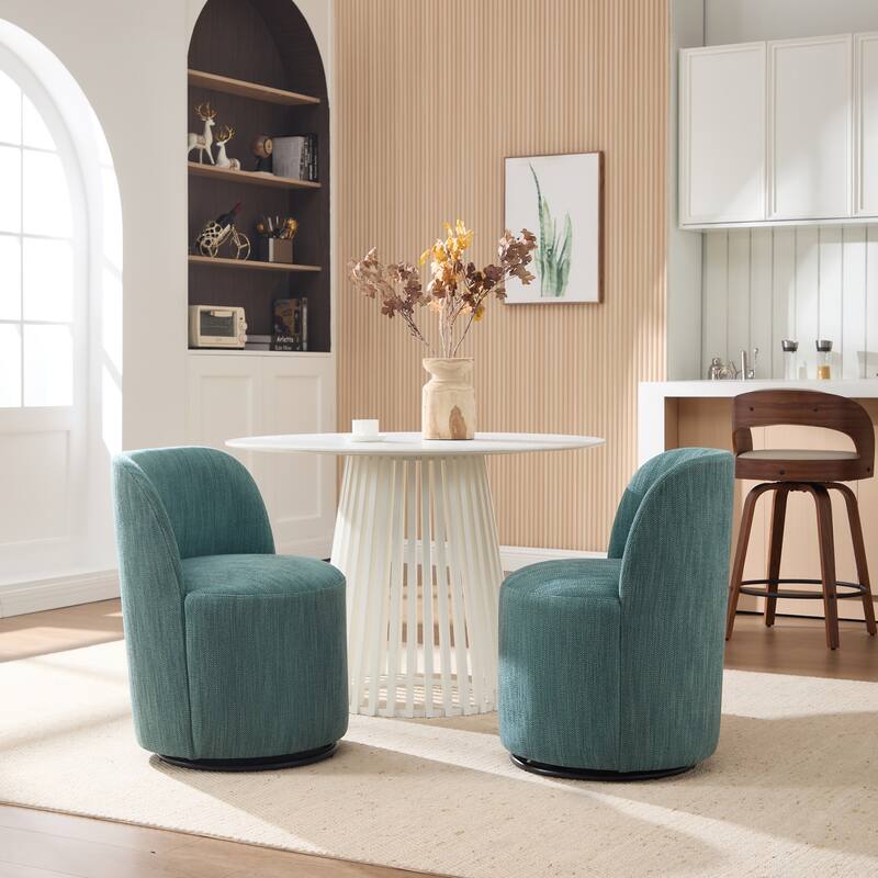 Set Of 1 Upholstered Barrel Chair, Mid Century Modern Round Linen Dining Chair, 360 Degree Swivel Side Chair for Dining Room