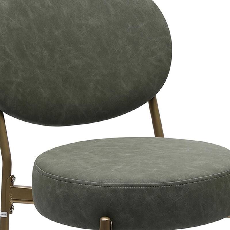 HomeRoots Set of Two 29" Green and Gold Faux Leather and Metal Low Back Bar Height Bar Chairs