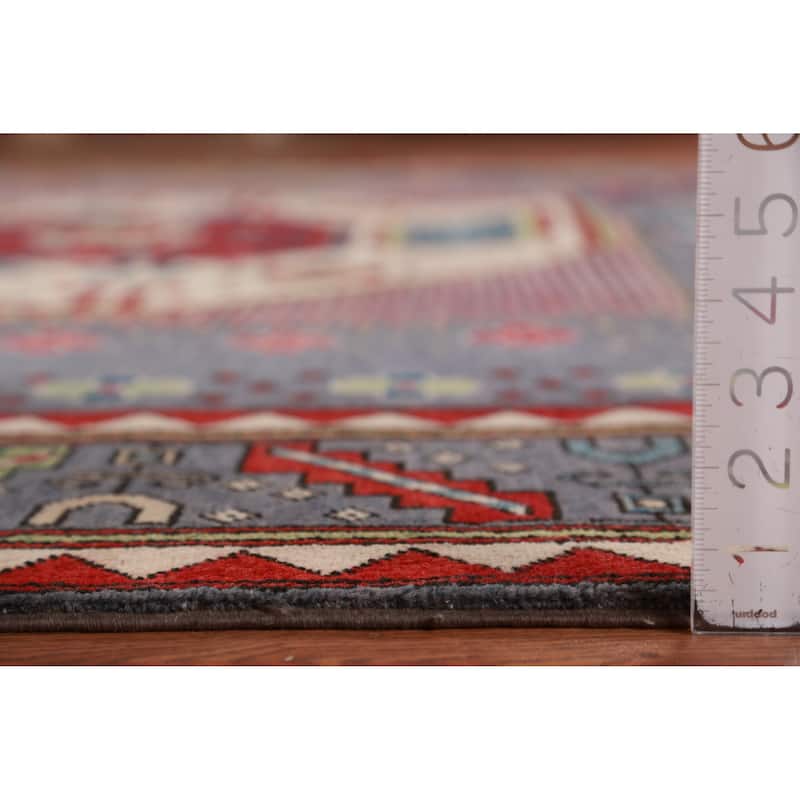 Hand Knotted Oriental 100% Wool Carpet Traditional Medallion Navy Blue & Blues Kazak Area Rug - 9' 7'' X 8' 4''
