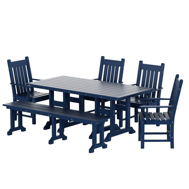 Laguna Hdpe All Weather Outdoor Patio Dining Set with Rectangle Table, Arm Chairs and Bench (6-Piece Set)