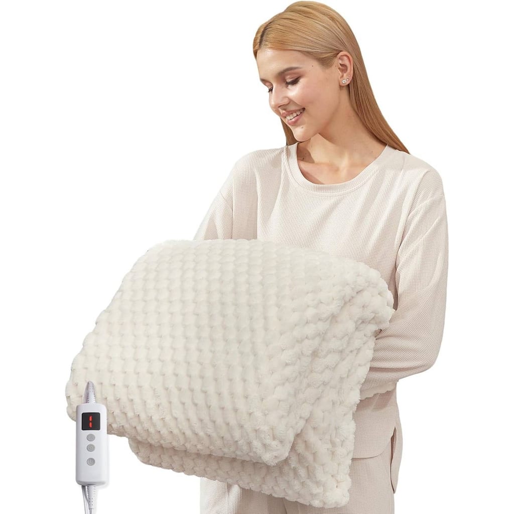 6 Heating Levels Cozy Soft Electric Heated Blanket Throw, Beige