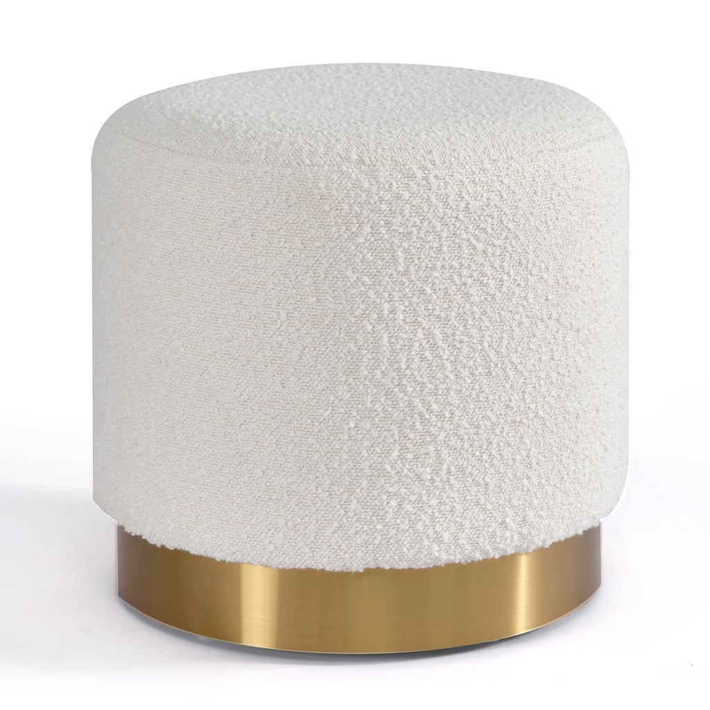 Bellini White Boucle Fabric Round Footstool Ottoman Medium Size