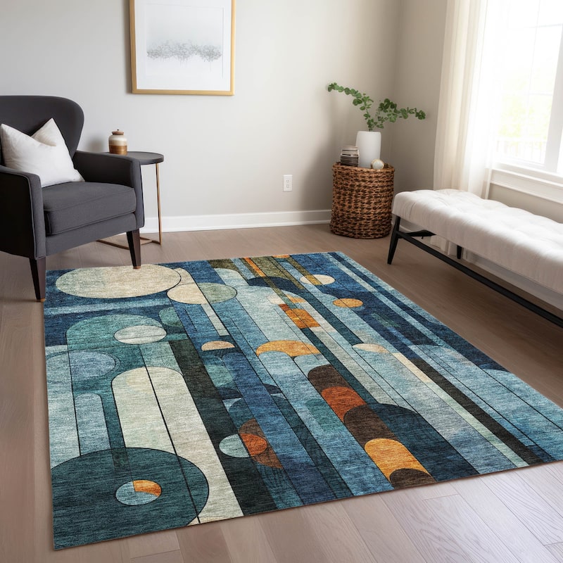 Machine Washable Indoor/ Outdoor Abstract Deco Chantille Rug