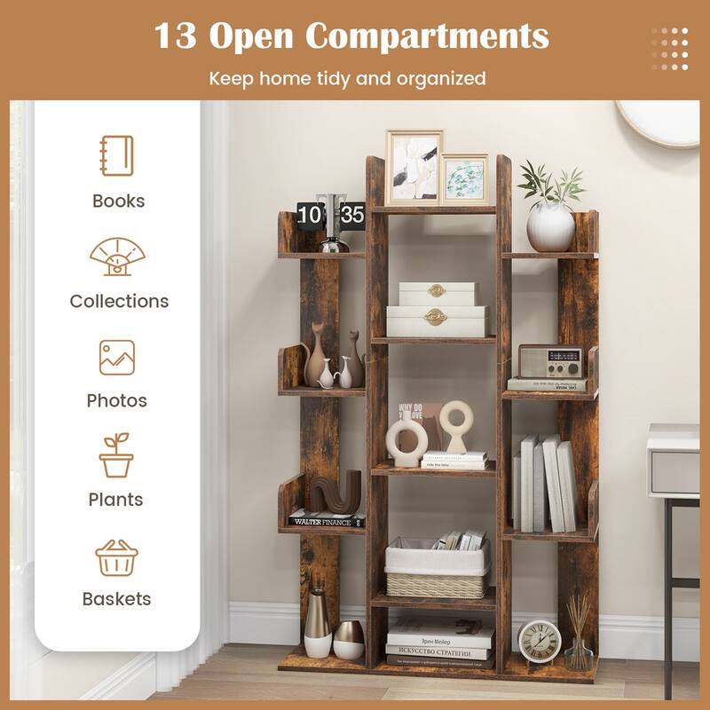 Costway 1/2 PCS Bookshelf Tree-Shaped Bookcase with 13 Storage Shelf - 2 PCS