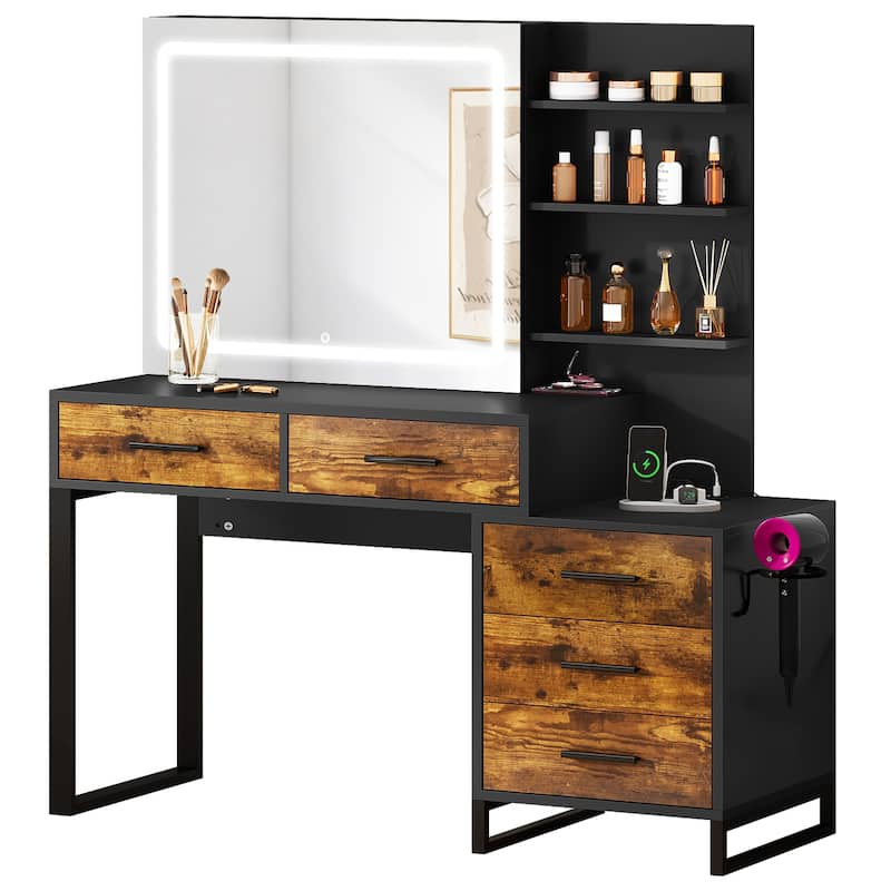 Moasis 56.5" Industry Vintage Brown Makeup Vanity - 42.6"L x 15.6"W x 56.5"H