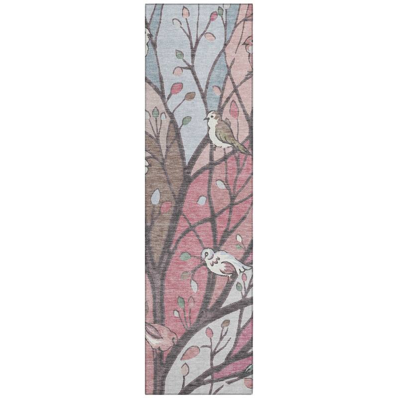 Machine Washable Indoor/ Outdoor Bird Mosaic Chantille Rug