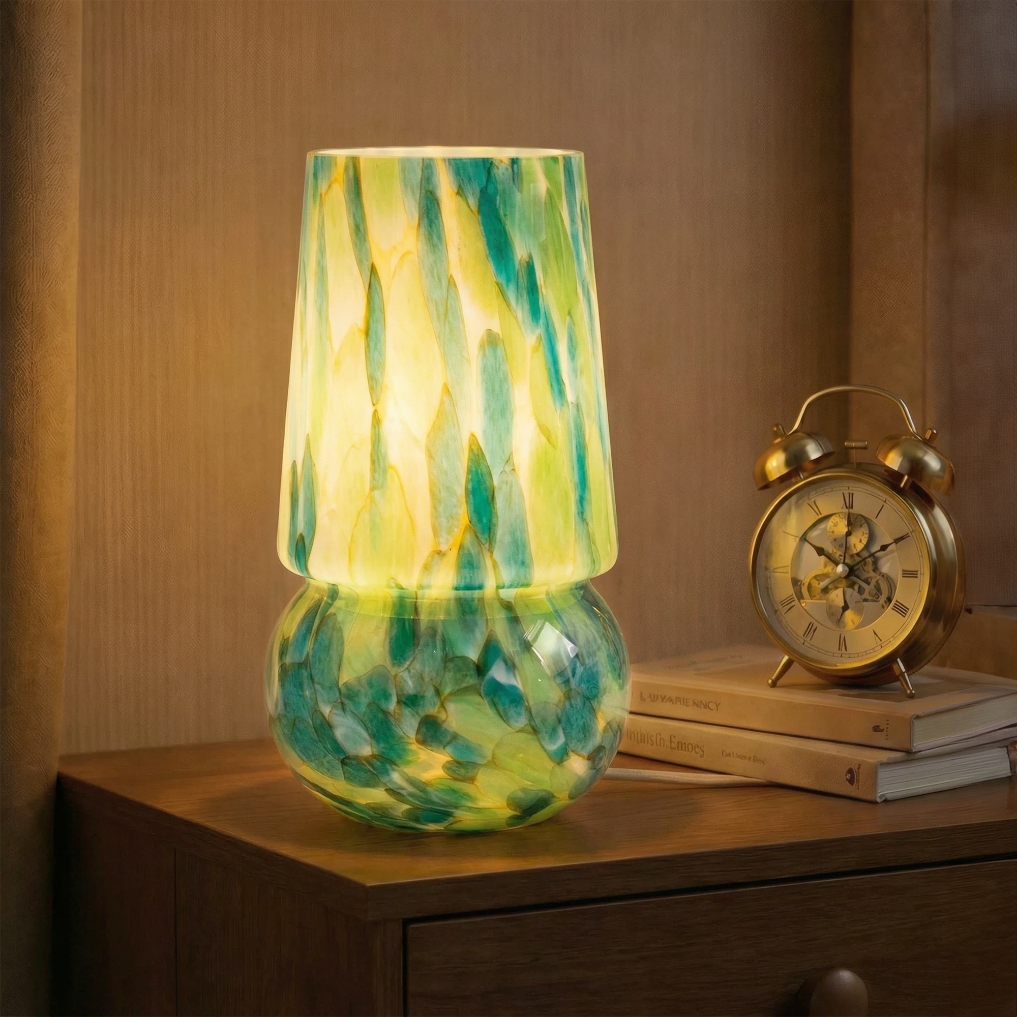 9.8 inch Art Glass Table Lamp with Dimmable Rotary Switch, E12 Base, UL Listed - Ideal for Bedroom, Living Room