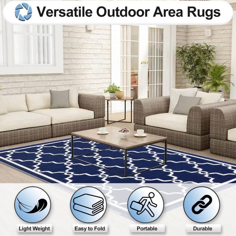 Outdoor Reversible Rugs for Patio, Outside Plastic Carpet - 6' x 4' (Rectangular)