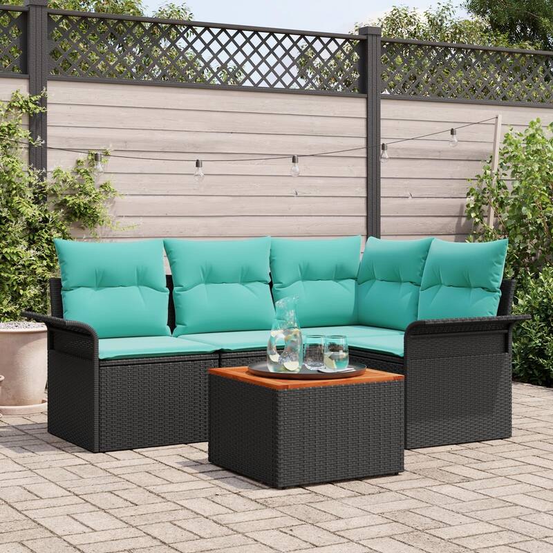 vidaXL 5 Piece Garden Sofa Set with Cushions - 73.8×52.2×27.2 - Black