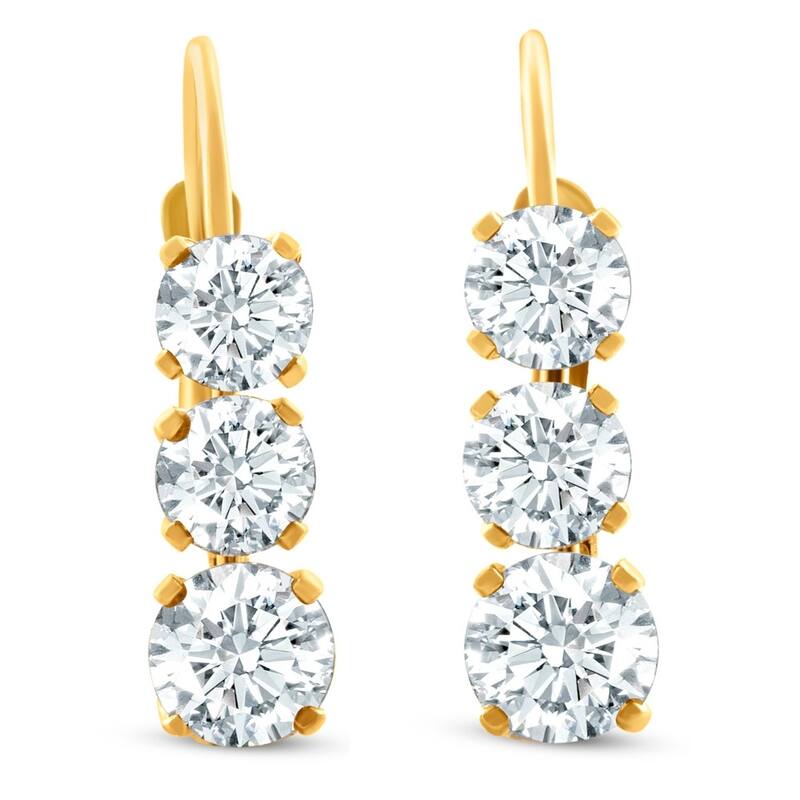 Bliss Diamond 1 1/2Ct 3-Stone Diamond Leverback Hoops Women's Earrings Gold 1/2" Tall Lab - Yellow