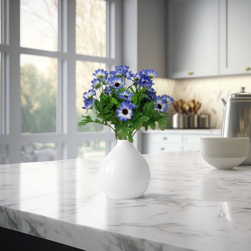 Cineraria Daisies Artificial Floral Spray- 15" - Blue
