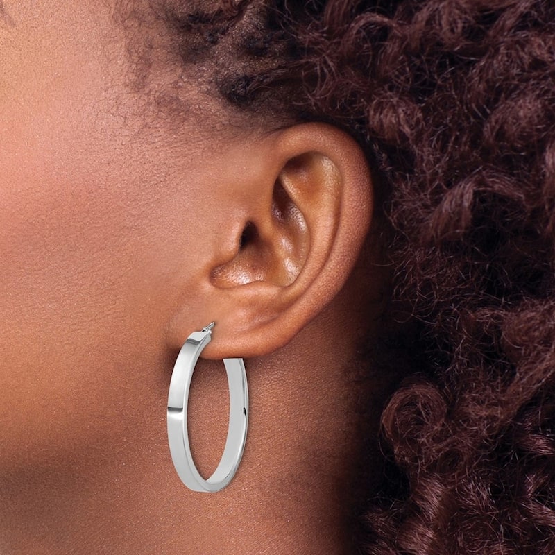 Curata 14k White Gold Polished Hoop Earrings - 35x35mm