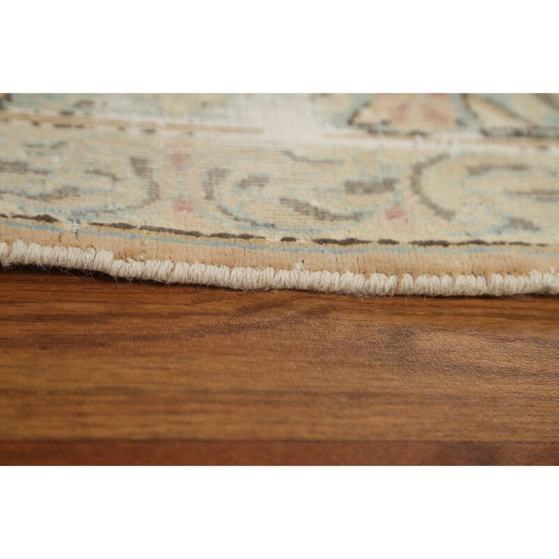 Distressed Floral Kerman Persian Area Rug Hand-knotted Wool Carpet - 10'1" x 14'1"