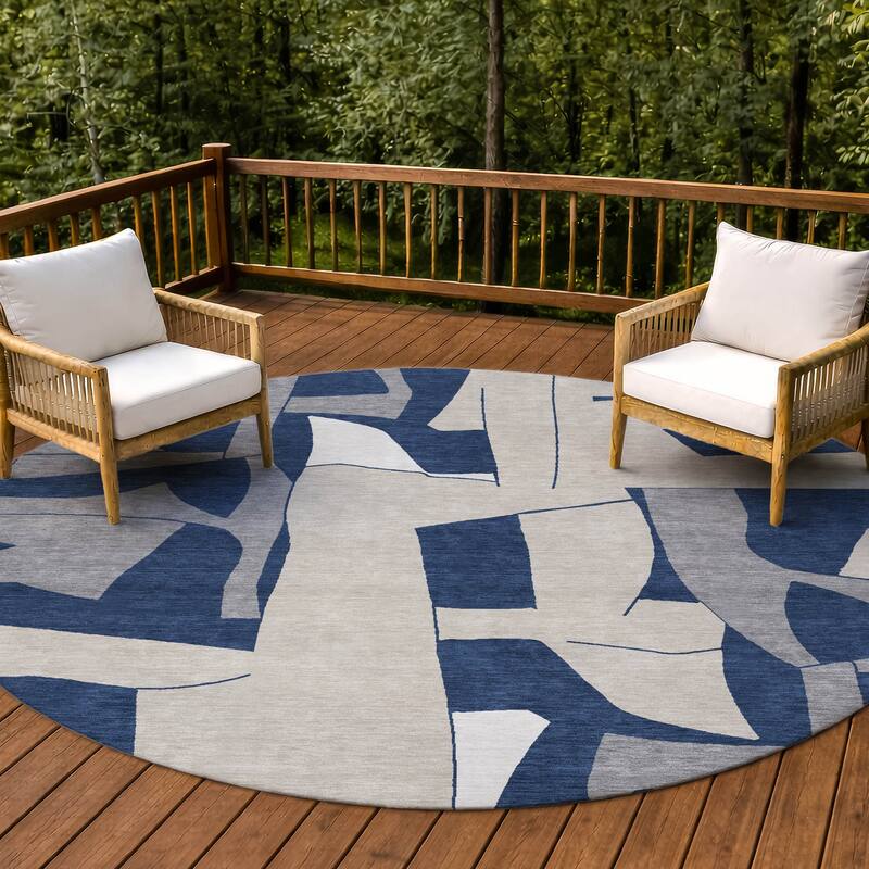 Machine Washable Indoor/ Outdoor Modern Crestone Chantille Rug - Navy - 8' x 8'