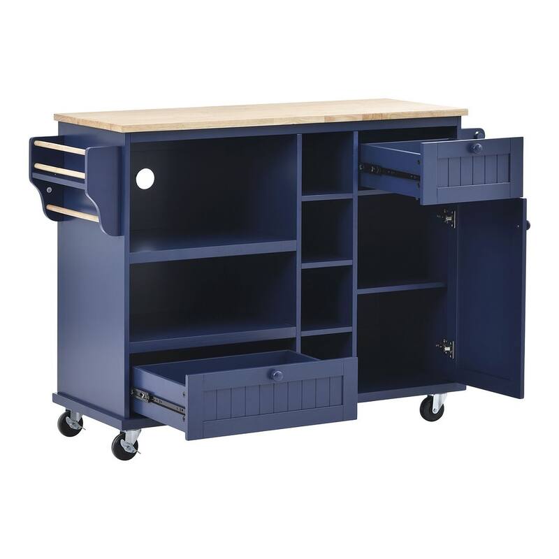 50.80 "W Versatile Solid Wood Countertop Kitchen Island with Storage and Two Locking Wheels