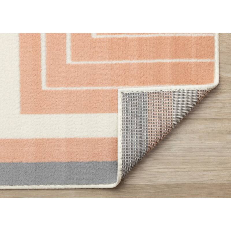 Forte Pink Grey White Angled Line Design, 5'3" x 7'5"