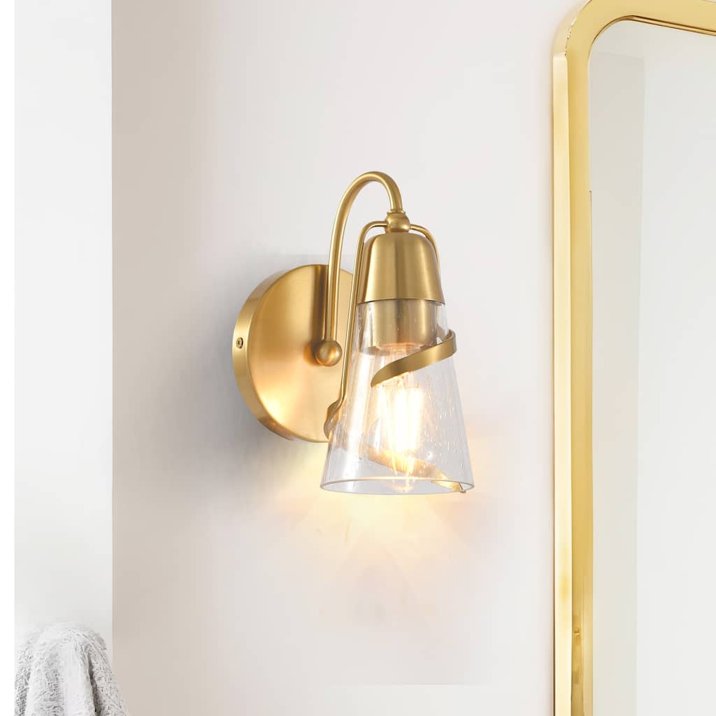 Parrot Uncle 5" Modern Gold Seeded Glass 1-Light Wall Light Sconce