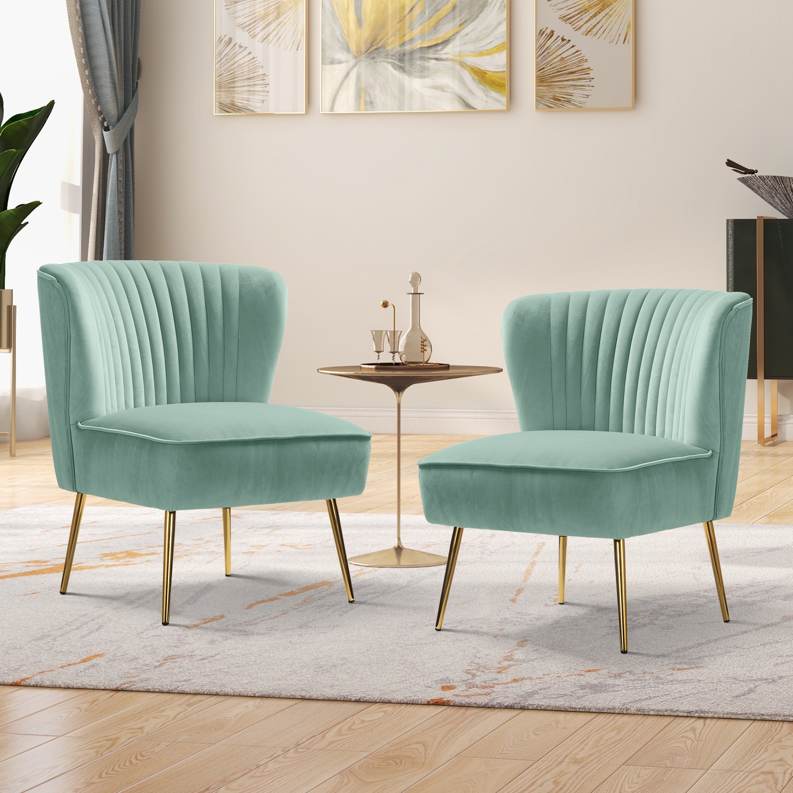 Monica Upholstered Modern Tufted Side Chair with Gold Legs Set of 2 by HULALA HOME On Sale Bed Bath Beyond 31619124