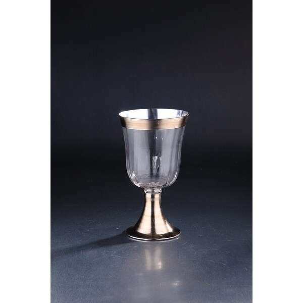11.5" Clear and Silver Hand Blown Glass Hurricane Pillar Candle Holder - N/A