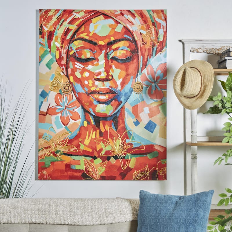 Canvas Woman Paint Splatter Wall Art with Abstract Paint Strokes and Floral Accents -Multi Colored - CosmoLiving by Cosmopolitan