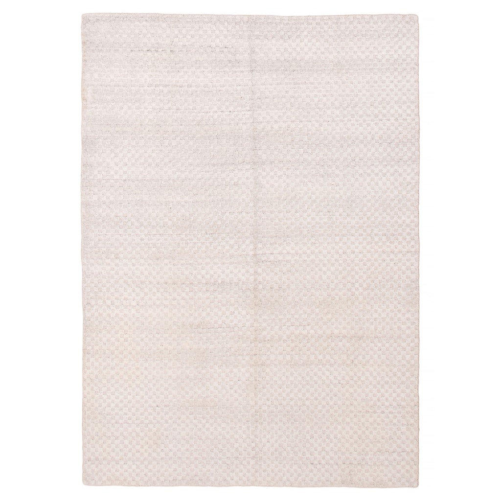 ECARPETGALLERY Hand Loomed Pearl Grey Viscose, Wool Rug - 5'5 x 7'6