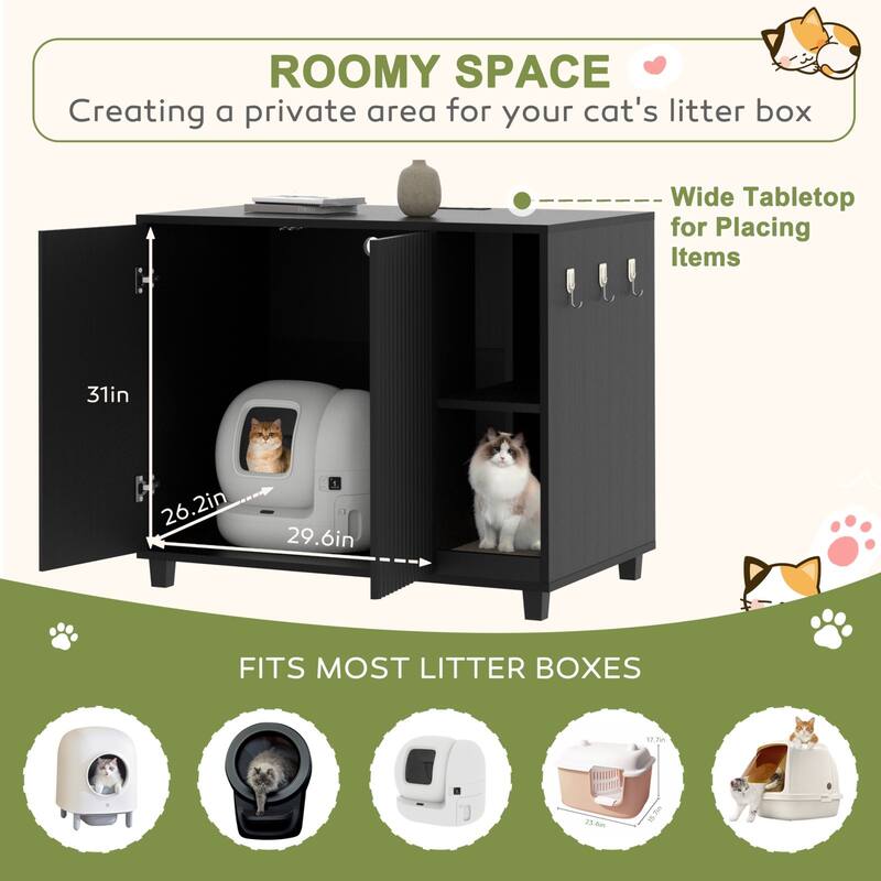 VEIKOUS Cat Litter Box Furniture, Multifunctional Cat Litter Box Enclosure with Scratch Board - 41.3''×26.8''×35''