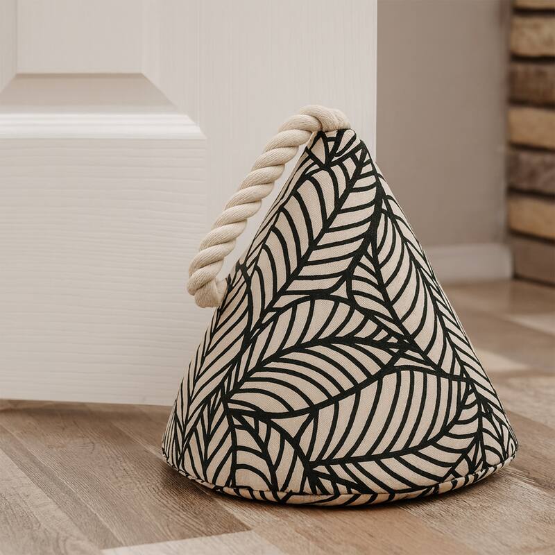 Jungle Print Cotton Weighted Bag Door Stop 2.3 lbs - 8"H x 5.8"L x 5.8"W - Natural/Black