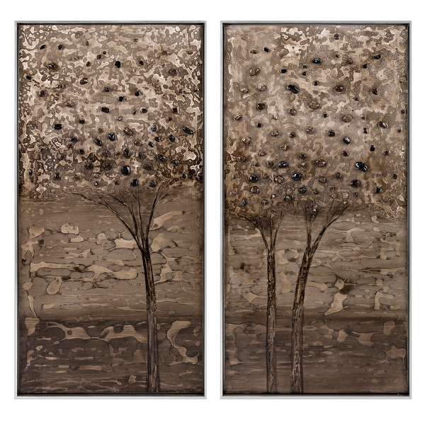 Set of 2 Brown and Black Decorative Indoor Framed Oil Paintings 49" - N/A