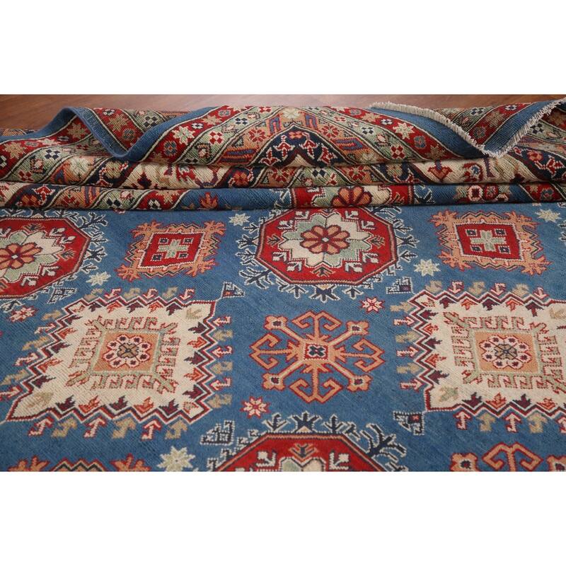 Vegetable Dye Blue Kazak Oriental Large Area Rug Handmade Wool Carpet - 12'8" x 16'5"
