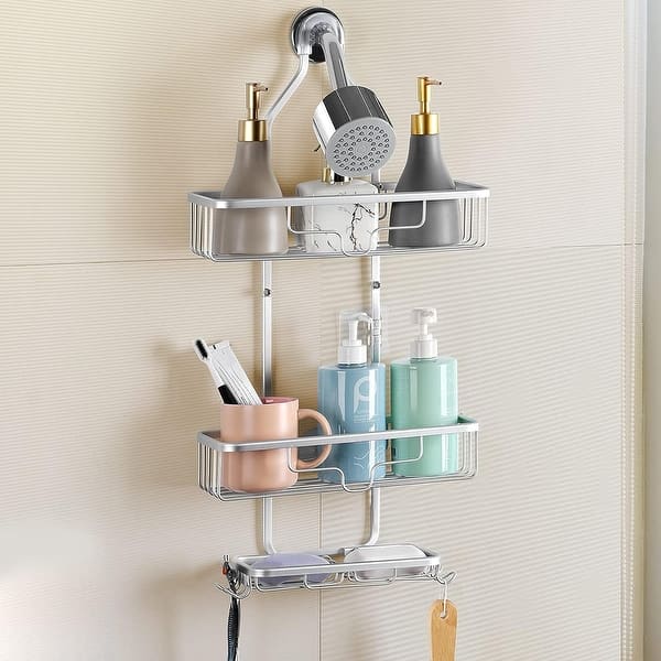 3 Tier Shower Racks with Hooks and Shampoo Soap Razor Holder On Sale