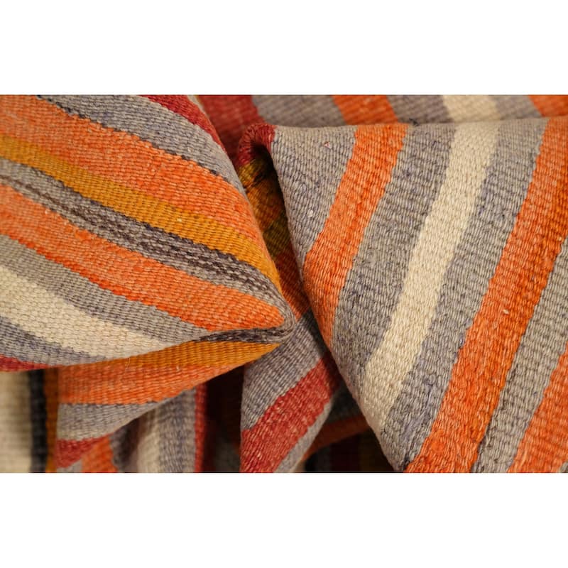 Hand Woven Oriental 100% Wool Carpet Southwestern Geometric Oranges & Rust Kilim Runner Rug - 9' 5'' X 4' 5''