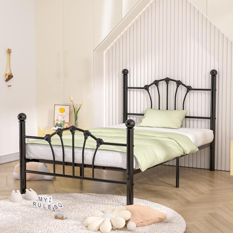 VECELO Classic Metal Platform Bed Frame, Twin Size Beds Set of 2 with Shell Style, Kids Bed Set of 2
